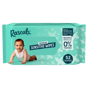 Drėgnos servetėlės Rascal Premium Sensitive, 52 vnt.