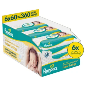 Pampers Premium Protection New Baby drėgnos servetėlės, 6 x 60 vnt. (360 vnt.) – DĖŽĖ