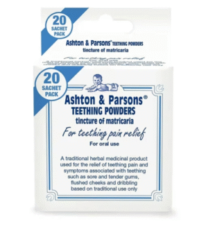 Ashton & Parsons Teething Powders raminamieji milteliai dygstantiems dantukams, 20 paketėlių
