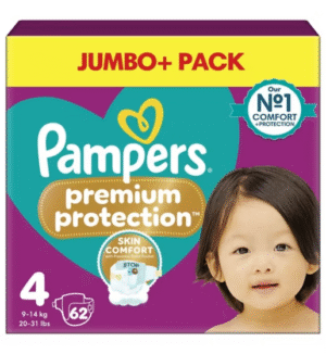 Pampers Premium Protection 4 dydis, 62 vnt. (9–14 kg) – Jumbo+ Pack