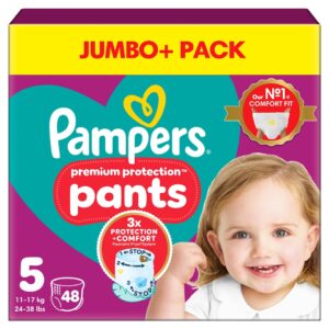 Pampers Premium Protection Pants sauskelnės-kelnaitės 5 dydis (11–17 kg), 48 vnt., Jumbo+ Pack pakuotė