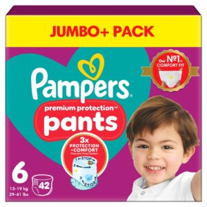 Pampers Premium Protection Pants sauskelnės-kelnaitės 6 dydis (13- 19 kg), 42 vnt., Jumbo+ Pack pakuotė