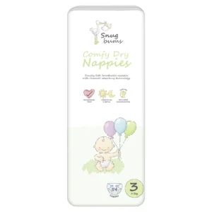 Snug Bums Comfy Dry sauskelnės (3 dydis, 4–9 kg, 54 vnt.)