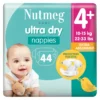 Nutmeg Baby Ultra Dry užsegamos sauskelnės 4+ dydis, Extra Absorbent, 10–15 kg (44 vnt.)