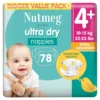 Nutmeg Baby Ultra Dry sauskelnės 4+ dydis, Extra Absorbent, 10–15 kg (78 vnt.)